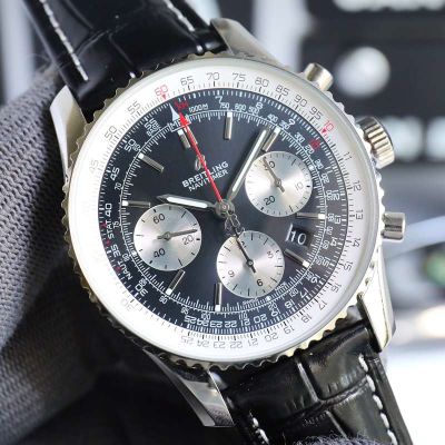 Breitling Navitimer 43MM B01 Movement Red Bracelet Black with Silver Wrist Watch